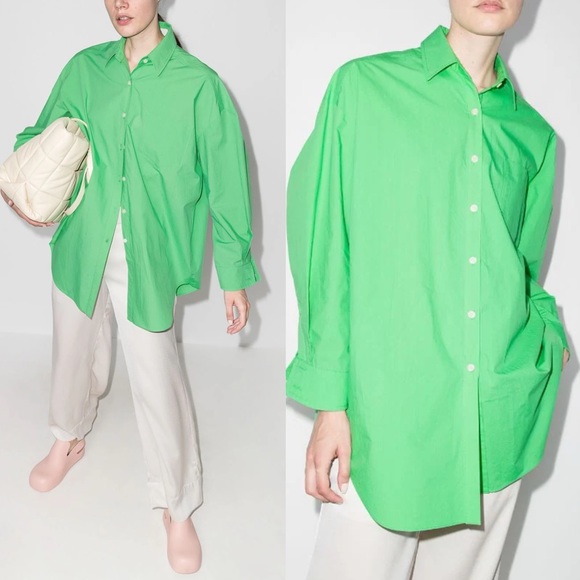 The Frankie Shop Tops - The Frankie Shop -Melody Oversized Organic Cotton-poplin Shirt in Green